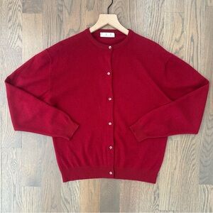 TSE 100% Cashmere Crew Neck Cardigan Sweater in Deep Cherry Red Size Medium